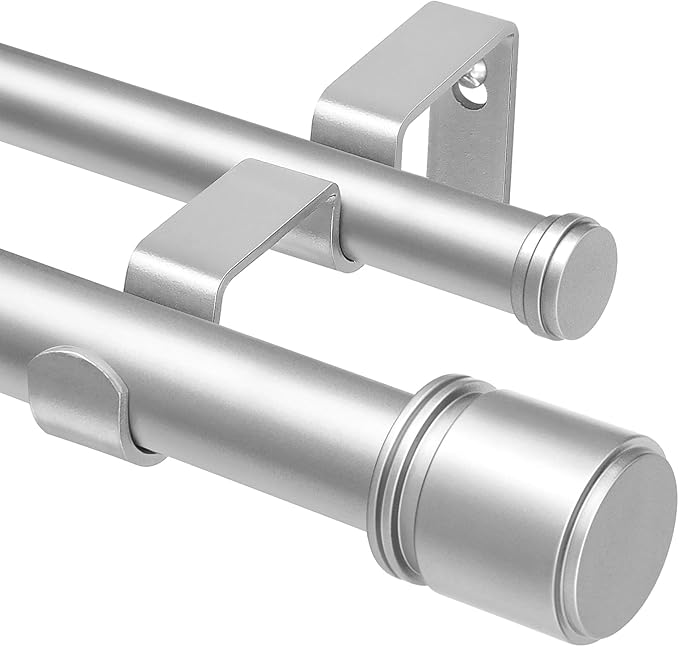 Double Curtain Rod 72 to 144 Inch, HOTOZON 1 Inch Heavy Duty Double Curtain Rods for Windows 60 to 140 Inches(5-11.6 ft), Telescoping Drapery Rod with Simple End Finials, Silver