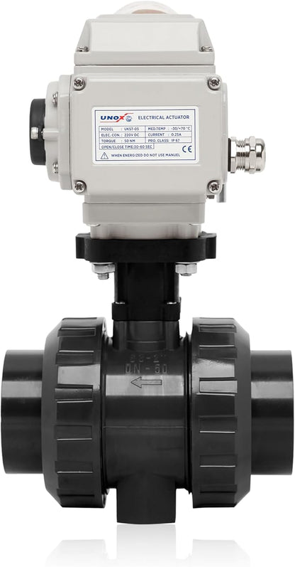 Unox 110V AC Electric Actuated Ø40 (1 1/4") U-PVC Ball Valve, Motorized Ball Valve For Water - PN16