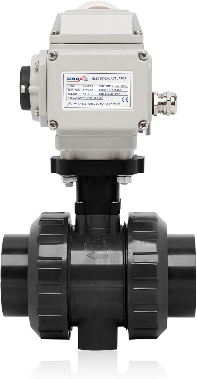 Unox 110V AC Electric Actuated Ø20 (1/2") U-PVC Ball Valve, Motorized Ball Valve For Water - PN16