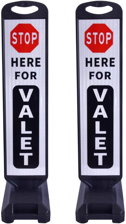 Valet Parking Sign with Heavy Weighted Water-Filled Base - 2 Sets, Reflective Traffic Sign for Parking Lots, Events, and Driveways, Durable and Portable Design