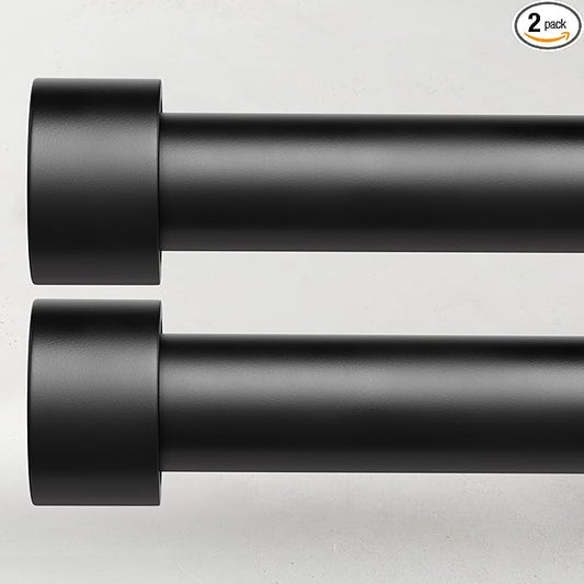 2 Pack Curtain Rods for Windows 48 to 84 Inch(4-7ft), 1 Inch Black Adjustable Heavy Duty Curtain Rod Set, Outdoor Long Drapery Rods for Patio Bedroom, Size 32"- 90"