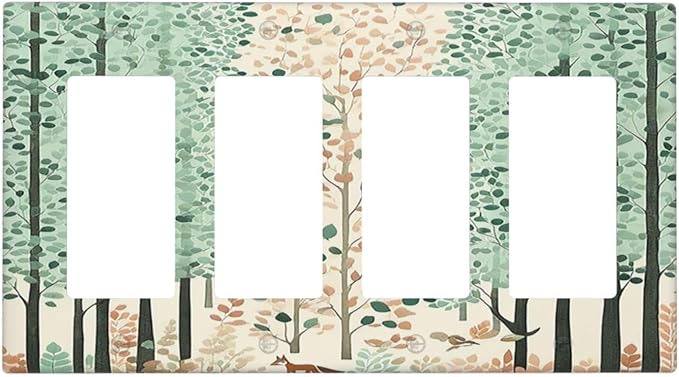 Boho Wildflower Forest Woodland Animals Wallplates 4 Gang Quad Rocker Decorative Light Switch Covers Electrical GFCI Faceplate Switch Plate for Bedroom Bathroom Decor