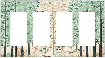 Boho Wildflower Forest Woodland Animals Wallplates 4 Gang Quad Rocker Decorative Light Switch Covers Electrical GFCI Faceplate Switch Plate for Bedroom Bathroom Decor