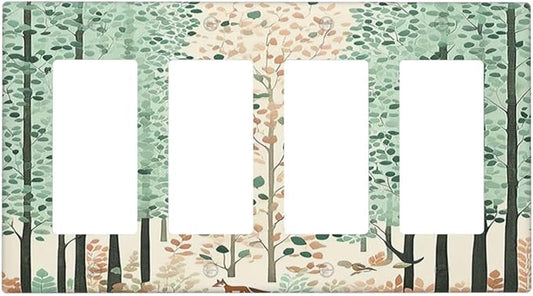 Boho Wildflower Forest Woodland Animals Wallplates 4 Gang Quad Rocker Decorative Light Switch Covers Electrical GFCI Faceplate Switch Plate for Bedroom Bathroom Decor