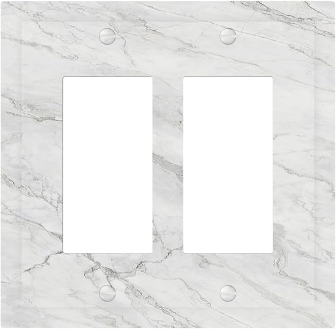 Decorative Outlet Covers Marble Granite White And Grey 2 Gang Double GFCI Rocker Electrical Wall Panels Light Switch Cover Plate for Home Bedroom Decor