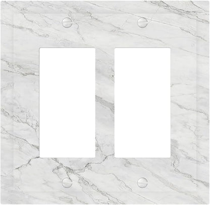 Decorative Outlet Covers Marble Granite White And Grey 2 Gang Double GFCI Rocker Electrical Wall Panels Light Switch Cover Plate for Home Bedroom Decor