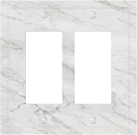 Decorative Outlet Covers Marble Granite White And Grey 2 Gang Double GFCI Rocker Electrical Wall Panels Light Switch Cover Plate for Home Bedroom Decor
