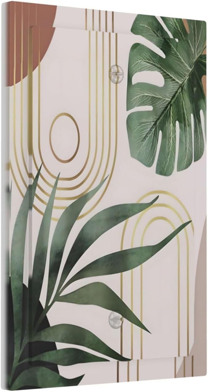 Decorative Light Switch Plate Covers Boho Mid Century Abstract Arch Green Leaves 1 Gang No Device Single Blank Outlet Covers Wall Plate Light Switch Cover Plate for Bedroom Home Decor