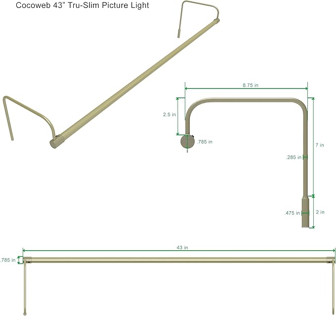 Cocoweb 43 Inch Tru-Slim Antique Brass Picture Light - LED, 2700K, Adjustable Arm, Plug-in, Toggle Switch, Sleek and Compact Design