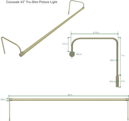 Cocoweb 43 Inch Tru-Slim Antique Brass Picture Light - LED, 2700K, Adjustable Arm, Plug-in, Toggle Switch, Sleek and Compact Design