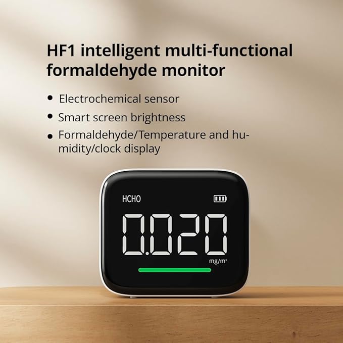Formaldehyde Detector, Dual Platinum Sensor 0.001mg/m³ Accuracy, 4-in-1 Air Quality Monitor for HCHO/Hum/Temp with LED Display, USB-C Rechargeable for Office, Home, Nursery