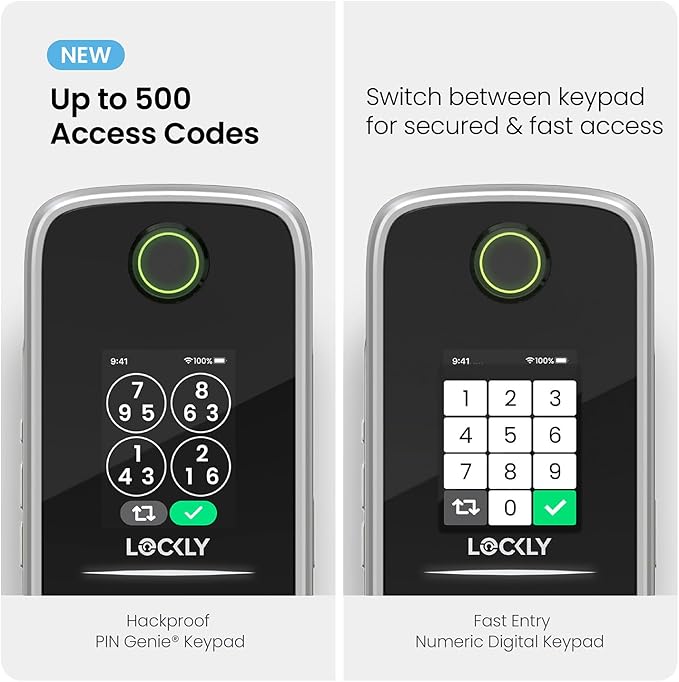 Lockly Smart Lock Secure Pro (2025 Latest Version),Fingerprint Door Lock, Keyless Entry, Built-in Wi-Fi Latch, PIN Genie Keypad (Silver)