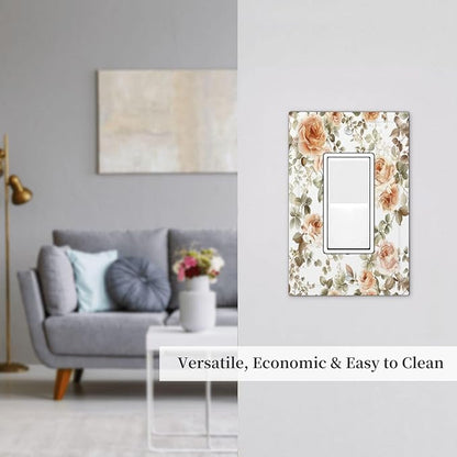 Decorative Outlet Covers Vintage Warm Color Orange Flowers And Leaves 1 Gang Single Rocker Light Switch Cover Plate Wall Plates GFCI Faceplate for Bedroom living Room Decor