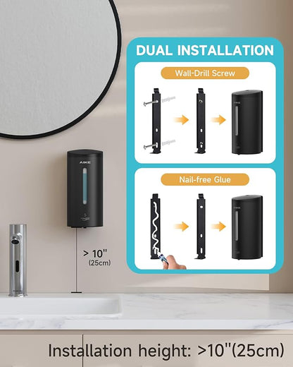 AIKE Automatic Wall Mount Liquid Soap Dispenser, Commercial Stainless Steel with 25oz Large Capacity Save Time Effort and Cost,Model AK1205(Matte Black)