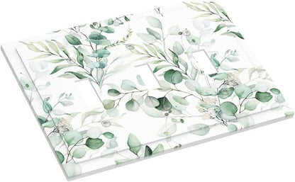 Boho Green Eucalyptus Leaf Floral Plants Flowers Decorative Switch Plates 3 Gang Wall Plate Triple Toggle Light Switch Cover Faceplate Electrical Wall Panels for Bed Room Living Room Decor