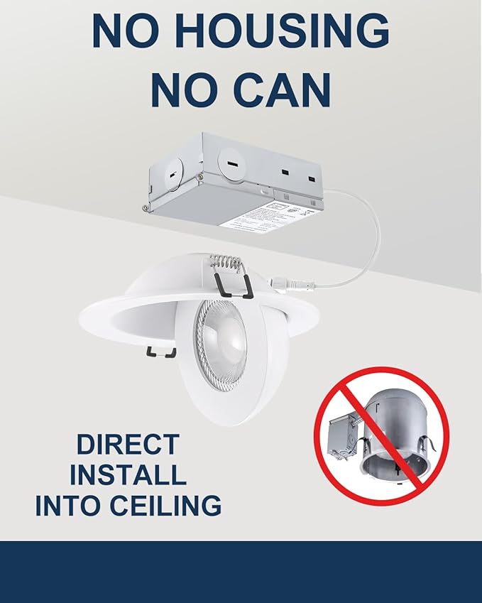 4inch Gimbal LED Recessed Light Recessed LED 4 inch White Swivel Gimbal Canless Light 360° Rotation 90° Tilt 4" 9W Eyeball Lighting Dimmable Adjustable Can Spotlights 5CCT White 4 inch 6 Pack