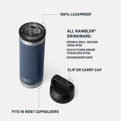 YETI Rambler 18 oz Bottle, Leakproof, Vacuum Insulated, Stainless Steel with Chug Cap, Black Stone