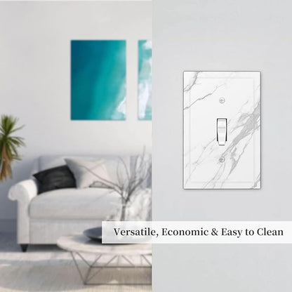 Decorative Light Switch Cover Modern White Gray Marble 1 Gang Single Toggle Device Electrical Faceplate Switchplates Decorator Outlet Wall Plate for living Room Bathroom Decor