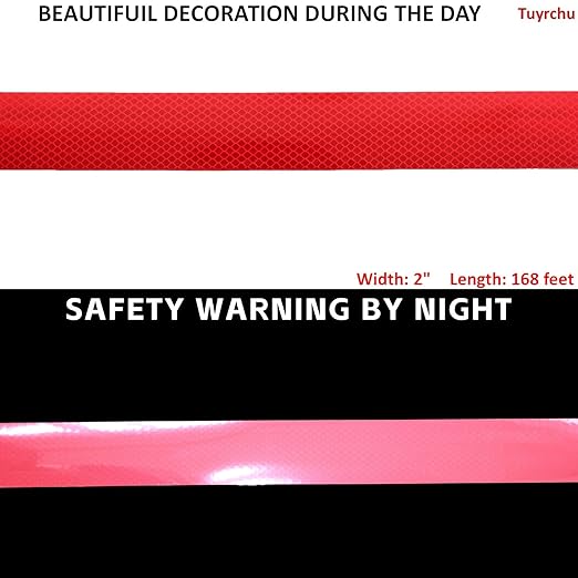 Non Fading Red Reflective Tape Outdoor Waterproof 2 inch Wide, High Visibility Warning Industrial Marking Tape, Safety Stickers (168 feet)