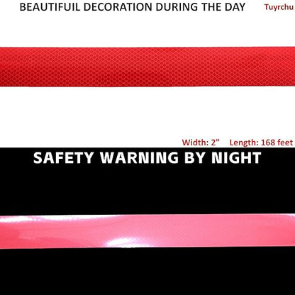 Non Fading Red Reflective Tape Outdoor Waterproof 2 inch Wide, High Visibility Warning Industrial Marking Tape, Safety Stickers (168 feet)