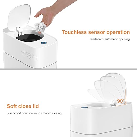 MOPALL Automatic Motion Sensor Bathroom Trash Can with Lid, 3 Gal Touchless Trash Can Auto-Adsorption Garbage Can, Slim Smart Trash Bin Waterproof Waste Basket for Bedroom, Kitchen, Office, Toilet, RV