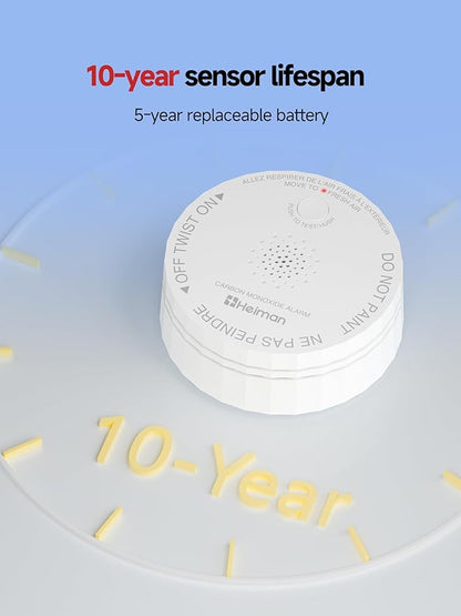Heiman Smart Carbon Monoxide Detector, Wi-Fi Nano CO Alarm, ETL Listed Real-Time Push Notifications Battery Powered, Test-Reset Button, 2034 Standards, 10-Year Figaro Sensor, Portable for Trave