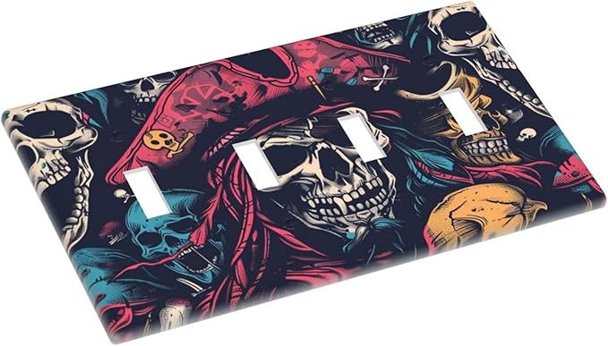 Light Switch Covers Pirate Colourful Skeleton Red Hat Quad Toggle Electrical Faceplate 4 Gang Wall Plate Decorative Switch Plates For Farmhouse Cabin Decor