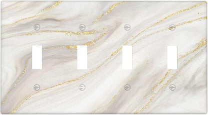 White Grey Gold Marble Simple Tiles Light Switch Covers Quad Toggle Electrical Faceplate 4 Gang Wall Plate Decorative Switch Plates for Bathroom Kitchen Decor