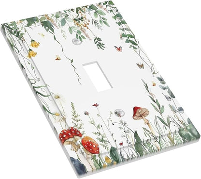 Decorative Light Switch Cover Sage Plant Red Mushroom Butterfly Wild Flower 1 Gang Single Toggle Device Electrical Faceplate Switchplates Decorator Outlet Wall Plate For Bed Room Home