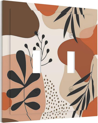Decorative Switch Plates Boho Botanical Orange Green Beige Minimalist 2 Gang Double Toggle Outlet Light Switch Cover Wall Plate Electrical Faceplate for Bedroom living Room Decor