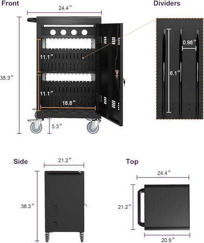 Laptop Charging Cart, 30 Laptop Storage Cart, Electronic Combination Lock,Mobile Charging Cabinet for iPads up to 16.3", Chromebook Devices, Cord Management.School,Business.Black