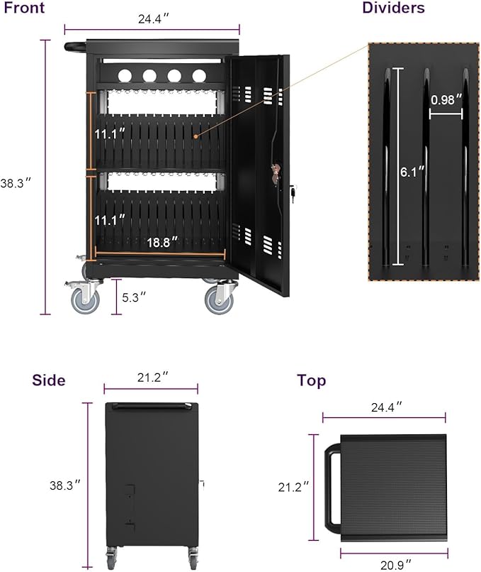Laptop Charging Cart, 31+4 Charging Ports Laptop Storage Cart, 35-Bay Mobile Charging Cabinet for iPads up to 16.3", Chromebook Devices, Cord Management, Access Lock.School,Business.Silver