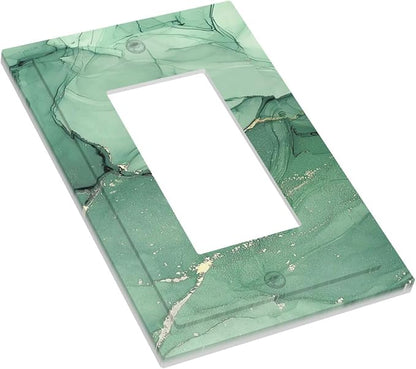 Decorative Outlet Covers Simple Green Marble 1 Gang Single Rocker Light Switch Cover Plate Wall Plates GFCI Faceplate for living Room Office Decor