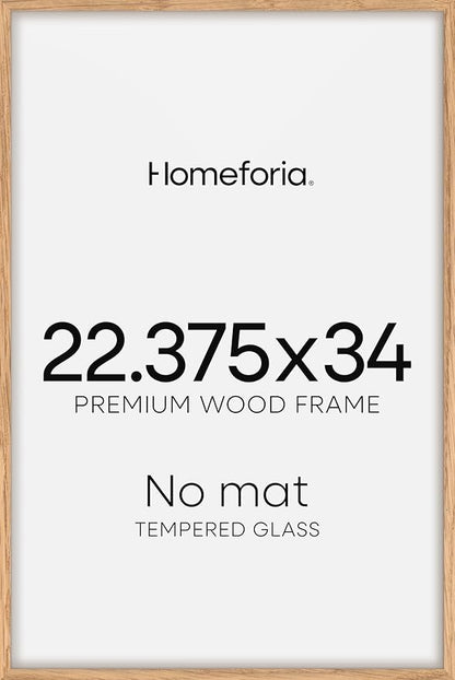 Homeforia 22.375x34 Puzzle Frame Wooden, High End Natural Oak 22.375 x 34 Picture Frames Light Wood without Mat, 34x22.375 Poster Frames for Wall, 22.375by34 Frames, Tempered Glass, Wall Kit, Set of 1