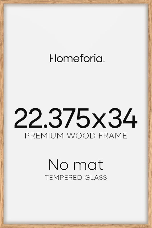 Homeforia 22.375x34 Puzzle Frame Wooden, High End Natural Oak 22.375 x 34 Picture Frames Light Wood without Mat, 34x22.375 Poster Frames for Wall, 22.375by34 Frames, Tempered Glass, Wall Kit, Set of 1