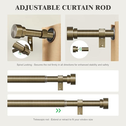 Oneach Heavy Duty Curtain Rods for Windows 48 to 84 Inch, 1 Inch Antique Bronze Curtain Rod, Adjustable Length Rod with Metal Finials, Modern Decorative for Bedroom Kitchen Living Room (16 to 88 Inch)