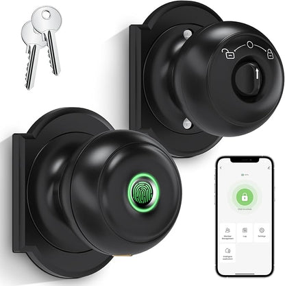 GeekTale Fingerprint Door Lock, Smart Lock with App, Biometric Door Lock, Thumbprint Door Knob, Smart Fingerprint Door Knob for Bedroom, Office, Apartment