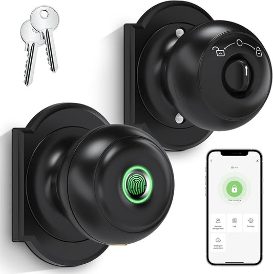 GeekTale Fingerprint Door Lock, Smart Lock with App, Biometric Door Lock, Thumbprint Door Knob, Smart Fingerprint Door Knob for Bedroom, Office, Apartment