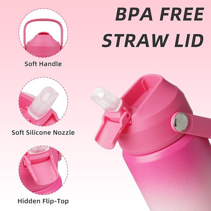 BJPKPK Insulated Water Bottle with Straw Lid, 12oz Thermo Water Bottles with Soft Nozzle, Flex Handle & Non-slip Boot, BPA Free Leak Proof Stainless Steel Metal Thermo, Tumblers, Cups,Cherry