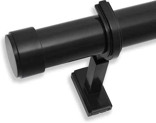 BlastHome® Non-Adjustable Luxury Curtain Rods for Windows, 1 ¼” Rod Set, 12 foot Fixed Length (Three Rods Connect for a Seamless Look), Tuxedo Black