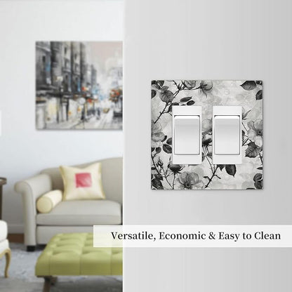 Decorative Outlet Covers Black Breezy Watercolor Garden Floral 2 Gang Double GFCI Rocker Electrical Wall Panels Light Switch Cover Plate for Bedroom Home Decor