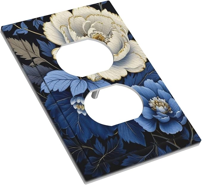 Blue White Flowers Light Switch Cover 1 Gang Outlet Plate Single Duplex Wall Plate Covers Decorative Switchplate Covers Electrical Faceplate for Home Decor