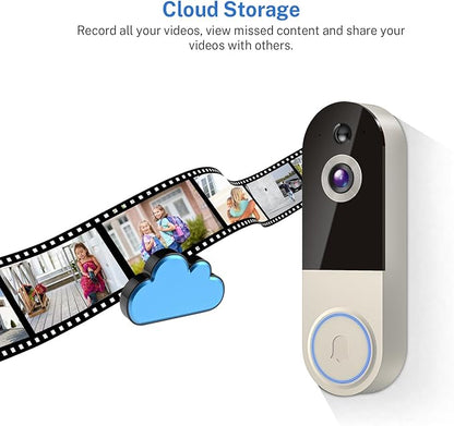 WiFi Video Doorbell Camera with Human Detection, Battery Powered, Night Vision, 2-Way Talk, 2.4G WiFi, Cloud Storage
