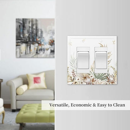 Decorative Outlet Covers Boho Leaves Watercolor Tan Leaf Floral Plant 2 Gang Double GFCI Rocker Electrical Wall Panels Light Switch Cover Plate for Bedroom Home Decor