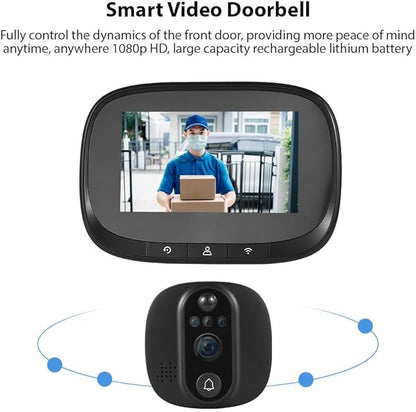 Smart Video Doorbell Camera, WiFi Door Peephole Camera with 4.3in Display Monitor, Tuya APP Wireless Digital Door Viewer, Integrated Doorbell and Night Vision, Rechargeable 3500Ah Battery