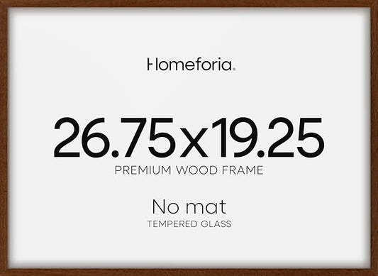 Homeforia 19.25x26.75 Puzzle Frame Brown, High End Dark Oak 19.25 by 26.75 Thin Wood Picture Frame without Mat, 26.75x19.25 Wooden Walnut Puzzle Art Frames for Wall, Tempered Glass, Wall Kit, Set of 1