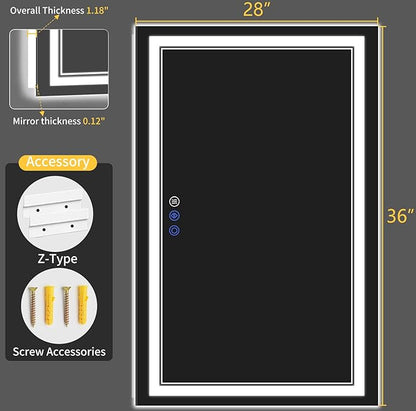 28"x60" LED Bathroom Mirror with Lights, Anti-Fog, Backlit + Front Lit, Dimmable, Led Vanity Mirror for Wall, Lighted Bathroom Mirror, 3 Colors, Shatter-Proof Tempered Glass