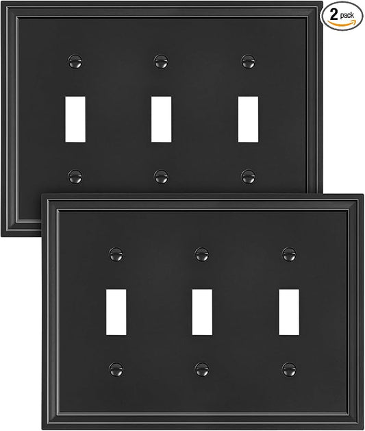 2-Pack Triple Toggle Light Switch Cover Plate, Black Decorative Switch Plate Covers, Natural Bamboo Fiber 3 Gang Wall Plate, Corrosion Resistant