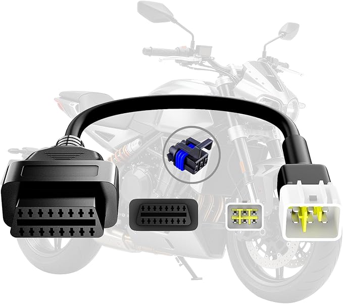 OBD2 Adapter Cable Fits for Delphi Motorcycles, 6Pin to 16Pin OBD2 Diagnostic Adapter Cable Works with All OBDII Scanner