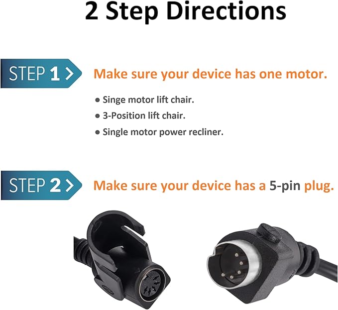 2 Button 5 Pin Hand Remote Control for Power Lift Chair & Power Recliner, Replacement Remote Handset with 2 Lighted Buttons CD001 (Black)